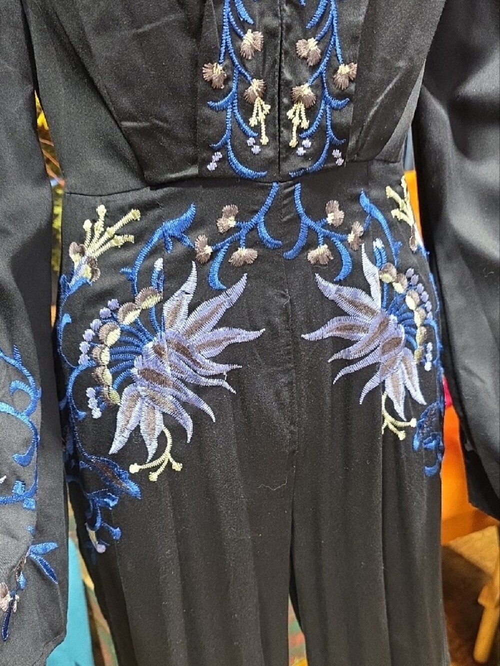Free People Black Jumpsuit with Blue Floral Embroidery - Picture 5 of 15
